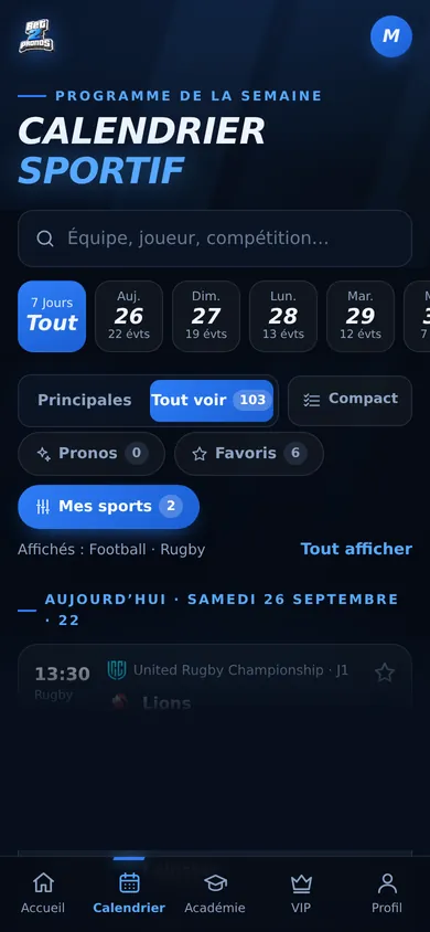 Écran Calendrier sportif